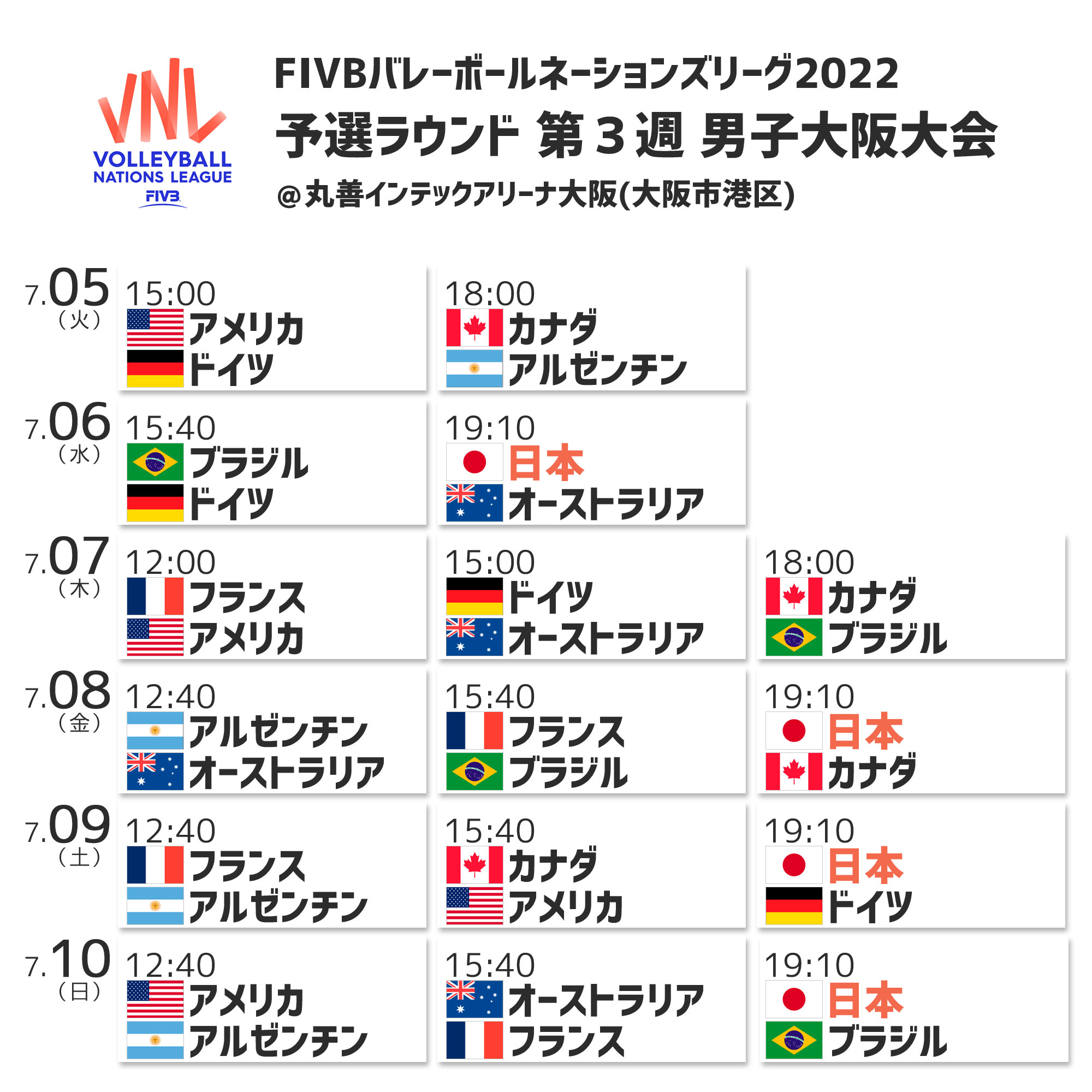 Fivbバレーボールネーションズリーグ22 予選ラウンド競技日程決定 トピックス 公益財団法人日本バレーボール協会